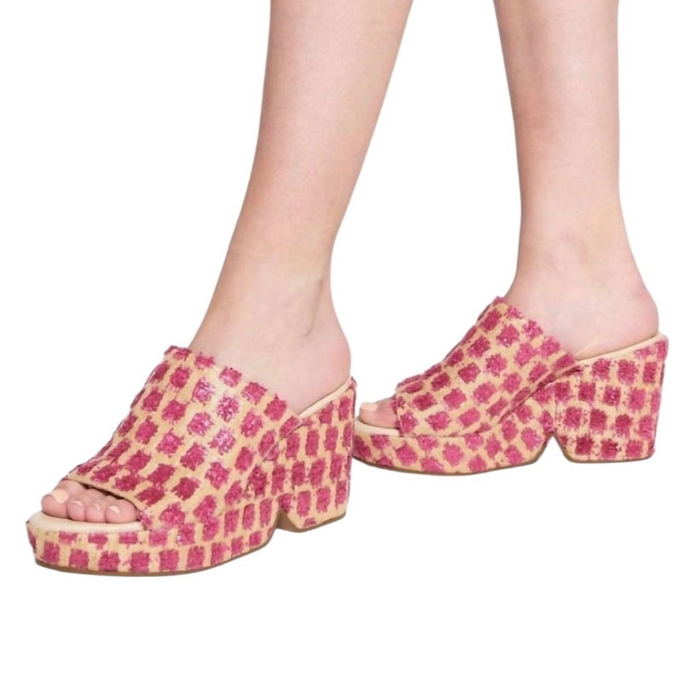 Cecelia New York Frost Platform Wedge Slide Sandals in Pink Pom - 9 - Picture 2 of 15
